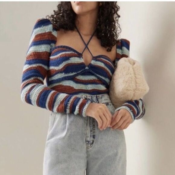 NEW Sea New York Wavey Crochet Sweater Blue Multi Medium - Picture 1 of 14